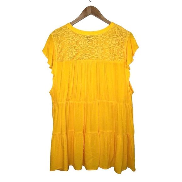 Torrid Women’s Yellow Cap Sleeve Swiss Dot Crochet Inset Tie-Front Top Size 4X - Picture 6 of 13